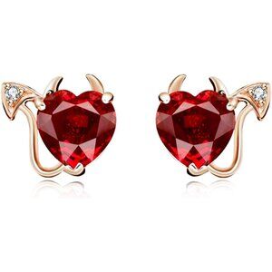 18K Gold Plated Ruby Women's Heart Stud Earrings 15mm Timeless Gift